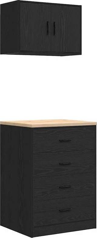 Garagenschränke, 2 Stück, schwarzes Leimholz