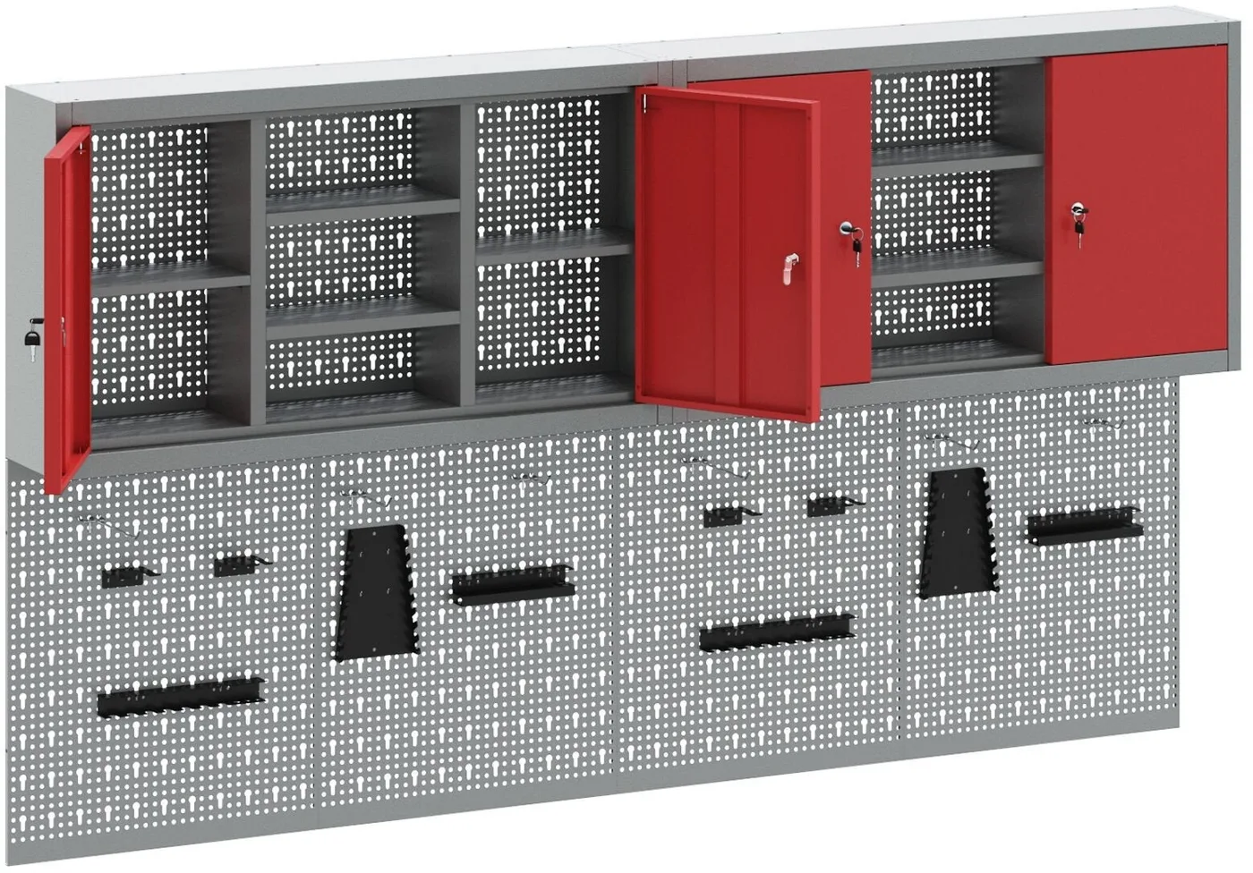 vidaXL Werkzeugschrank-Set, 4er-Set, grauer Stahl, Regalböden
