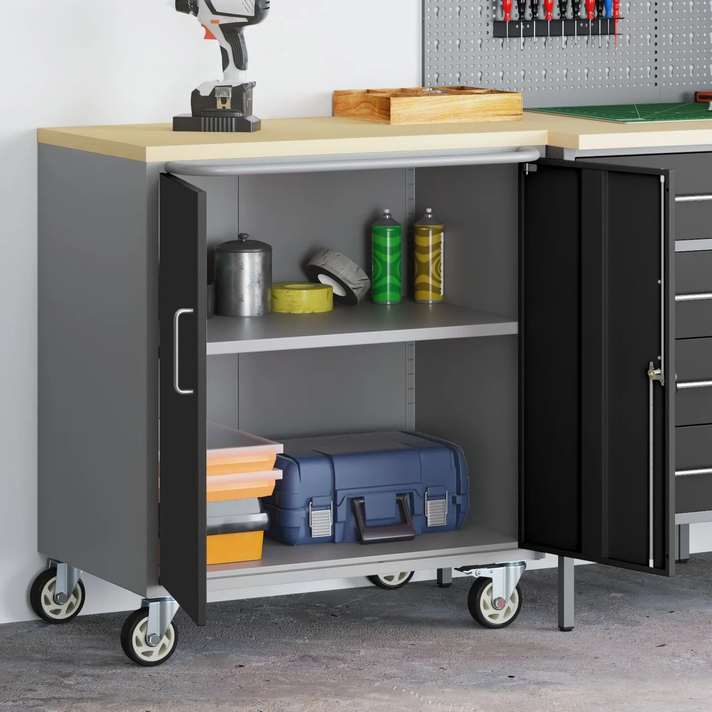 vidaXL Werkzeugschrank, schwarz, Verbundholz, 75 x 45 x 85 cm