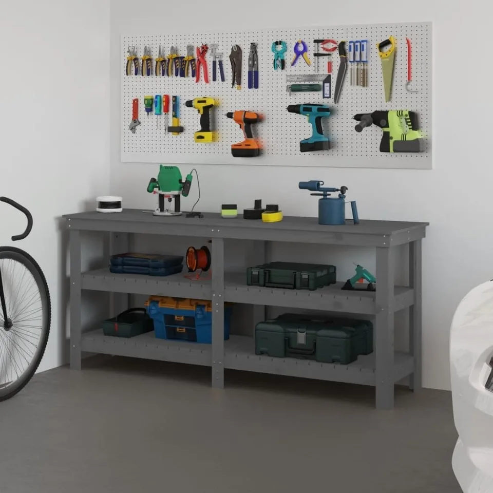 vidaXL vidaXL Arbeitstisch, grau, 181 x 50 x 80 cm, massives Kiefernholz