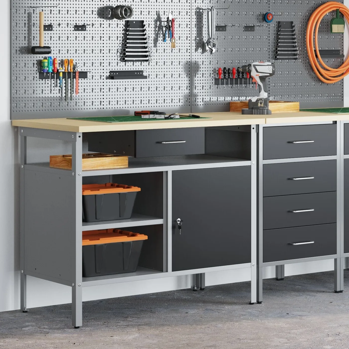 vidaXL Werkbank Grau, Braun, Schwarz