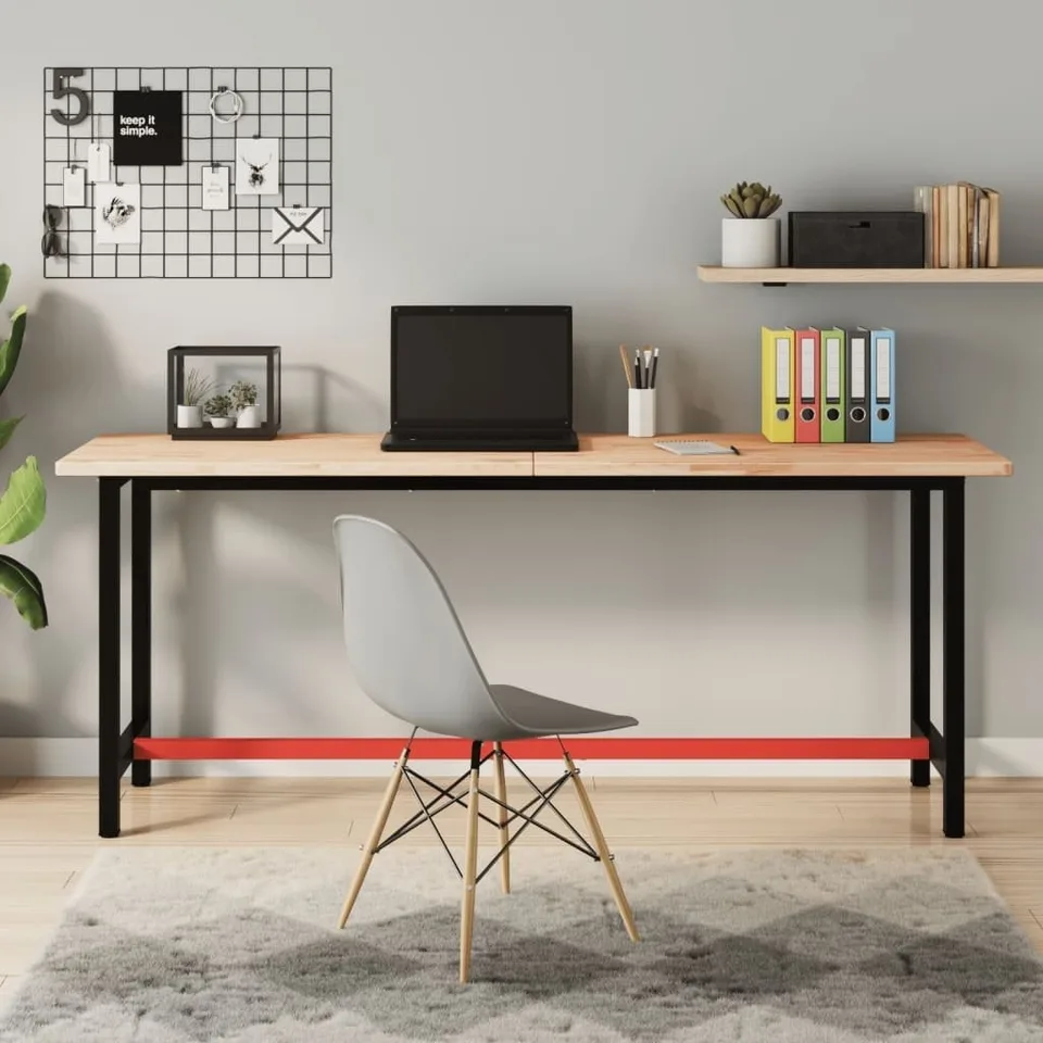 vidaXL Arbeitstisch, 180 x 55 x 81,5 cm, massives Buchenholz und Metall
