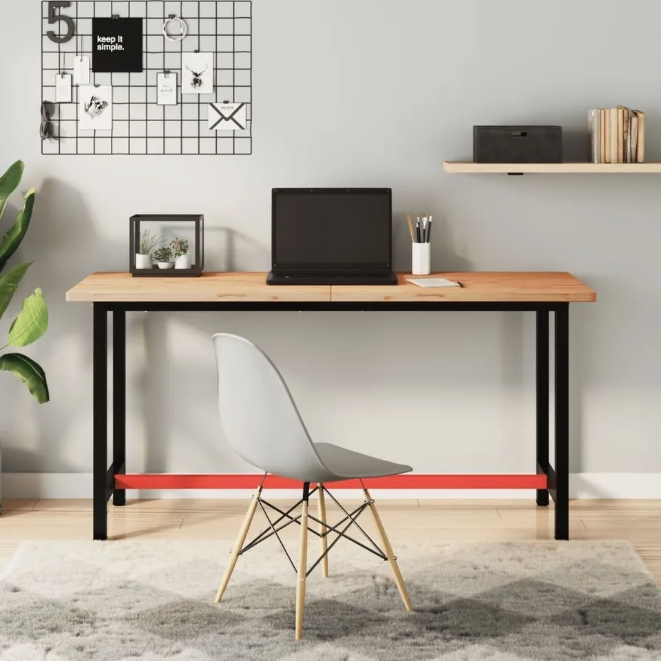 vidaXL Arbeitstisch, 150 x 55 x 81,5 cm, massives Buchenholz und Metall