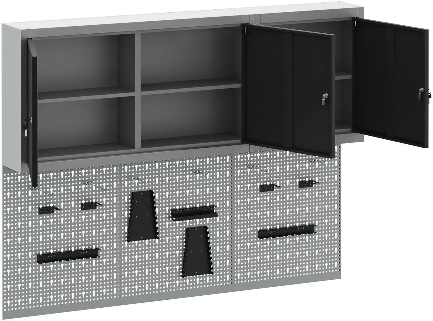 vidaXL Werkzeugschrank-Set, 5-teilig, schwarz und grau, Stahl, mit Haken