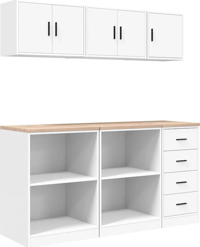 Garagenschränke, 6 Stück, weißes Leimholz
