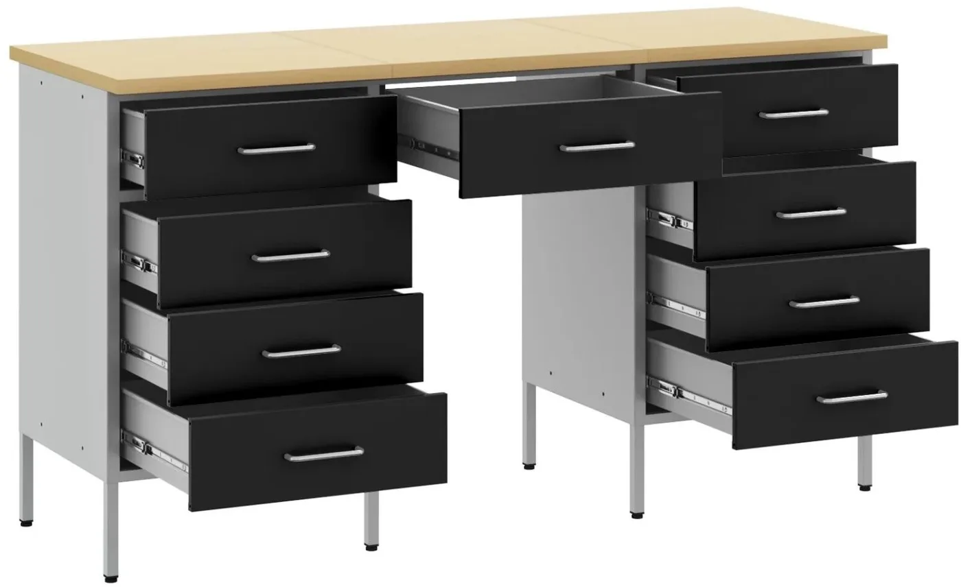 3-teiliges Arbeitsmöbel-Set von vidaXL, schwarzer Tisch aus Verbundholz und Stahl