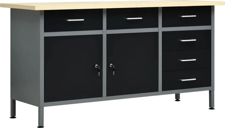 vidaXL Arbeitstisch, schwarz, 160 x 60 x 85 cm, Stahl