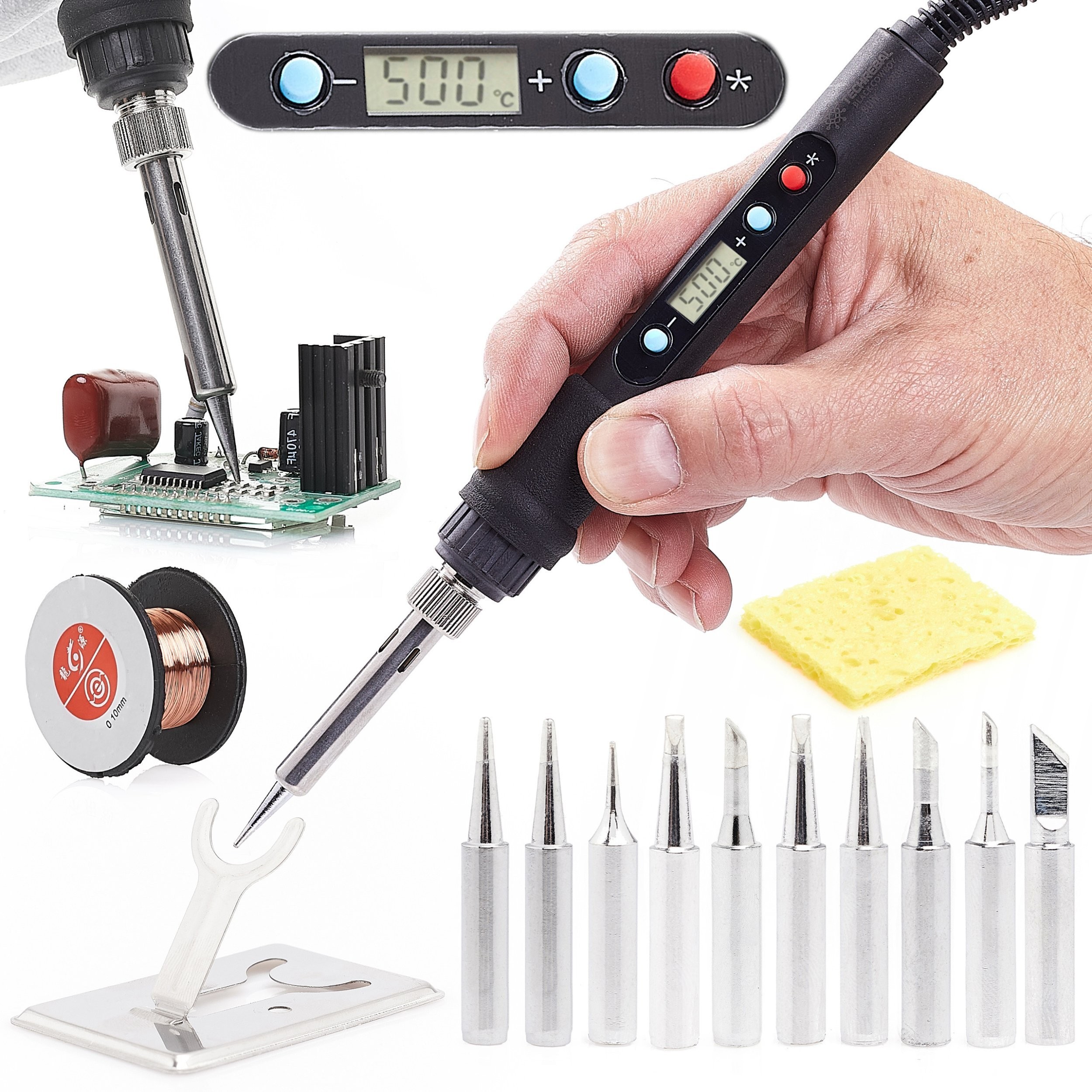 Set: Techrebal-Lötkolben 80 W, LCD-Display, 10 Lötspitzen, 900 m Zubehör