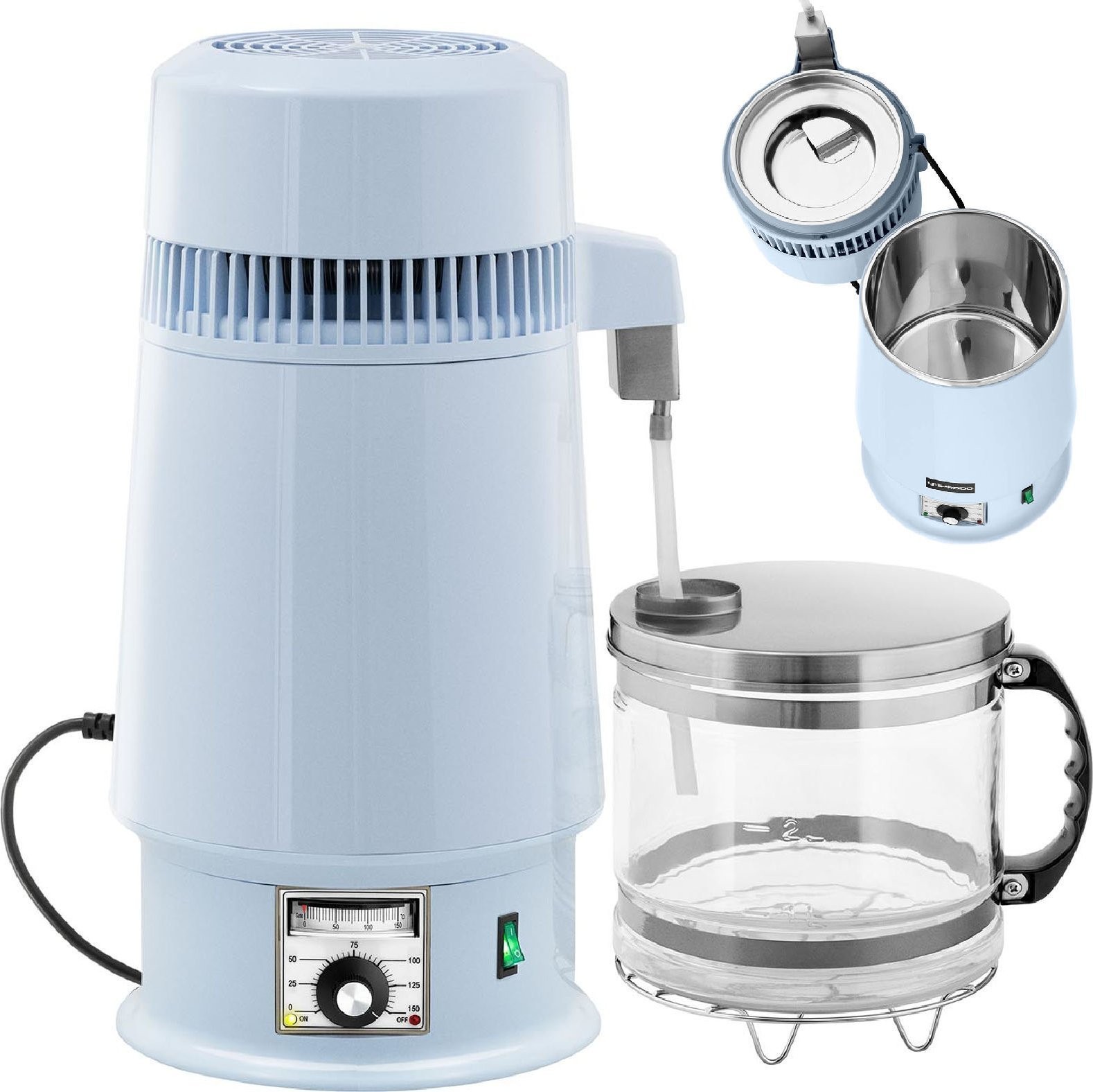 Uniprodo Wasserdestilliergerät mit Temperaturregelung + Glaskanne 4 l Wasserdestilliergerät mit Temperaturregelung