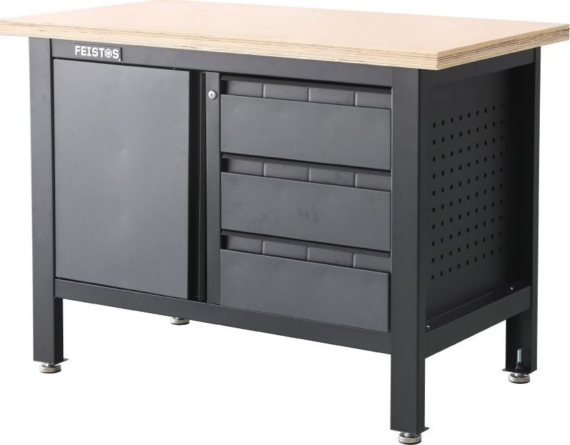 vidaXL Feistos Werkstattausstattung Werkbank Tito 1 inklusive Lochwand Anthrazit/Schwarz 120 x 60 x 87 cm