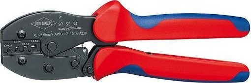 Knipex PreciForce Crimpzange 97 52 34 SB (rot/blau, Abisolieren, Crimpen 0,1–2,5 mm)