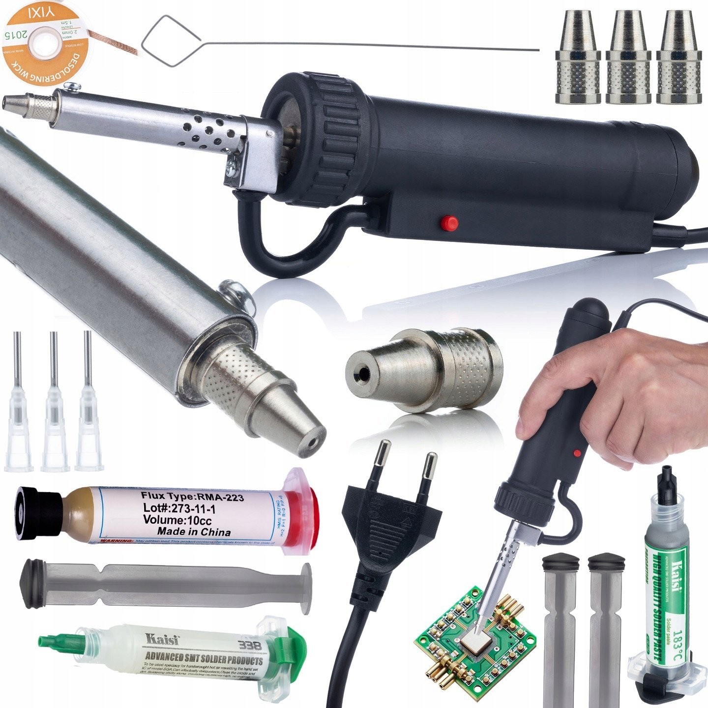 Rosfix Lötkolben mit elektrischem Absauggerät für Zinn, 350 W, 3 Spitzen, Flussmittel, Lötlitze, Zinn