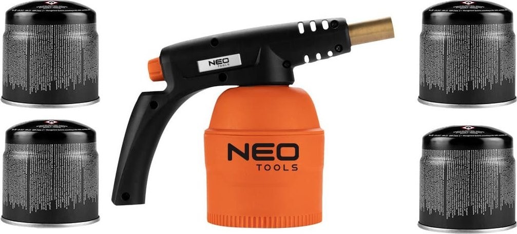 Neo Gas-Lötlampe für 190-g-Kartuschen + 4 vorgefüllte Gaskartuschen