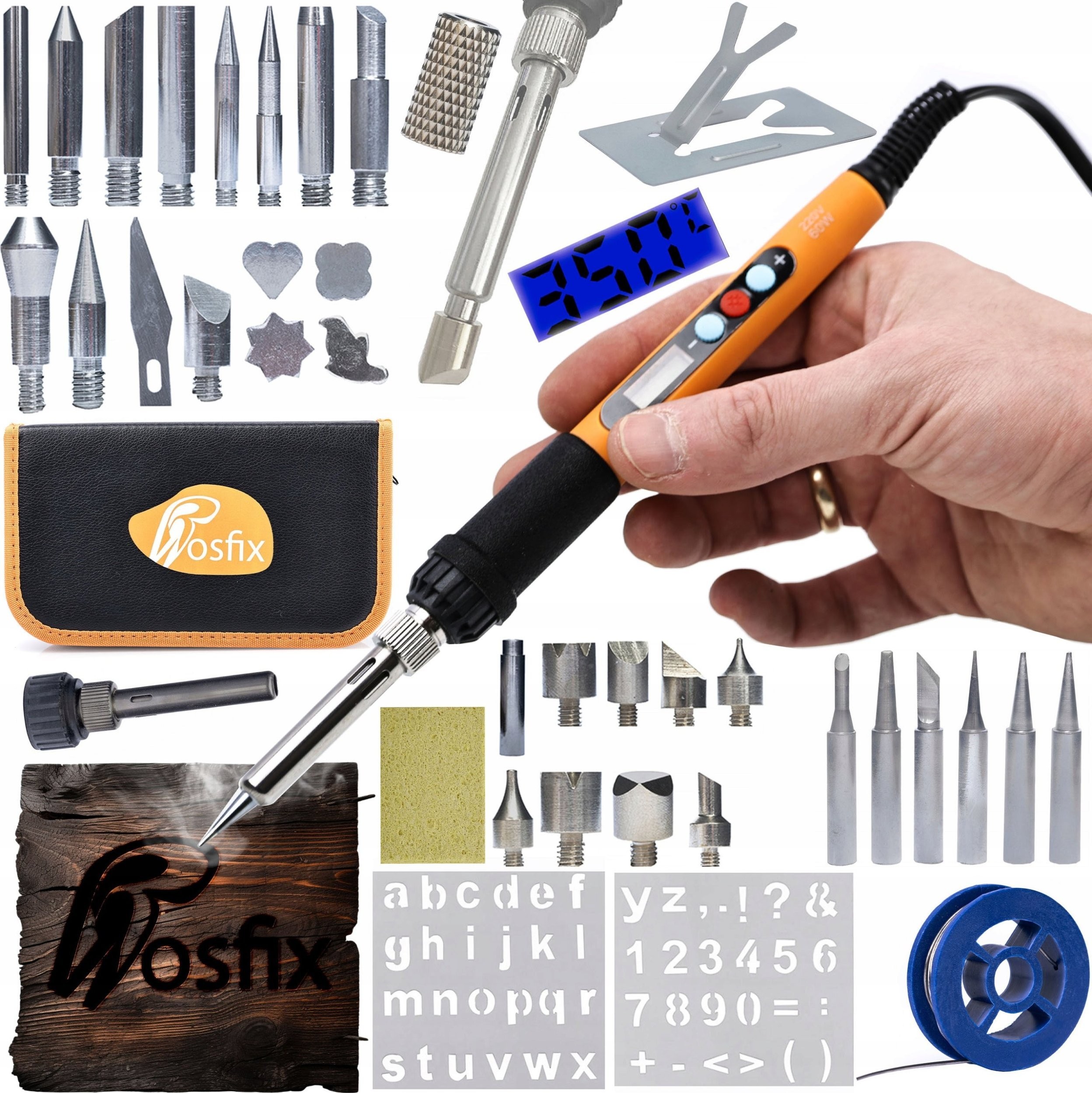 Rosfix Set: Präzisionslötkolben mit Display, Lötspitzen, Holzverbrennung, Federhalter