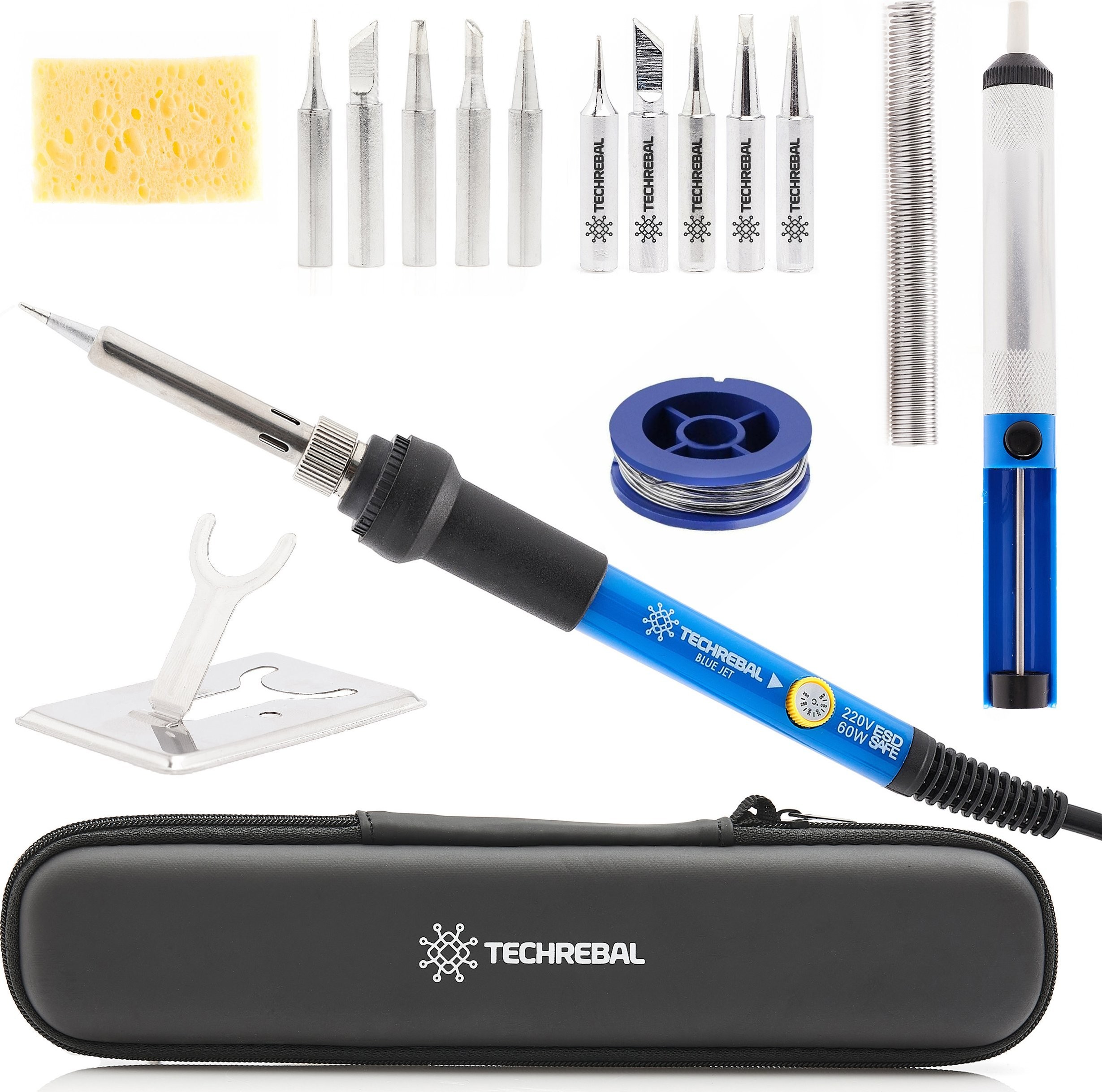 Set: Lötkolben TBJ60W Blue Jet mit 11 Lötspitzen + Zubehör Techrebal XL
