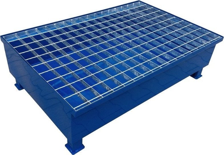 WiZ Stahl-Auffangwanne mit Gitterrost für 2 Fässer mit einem Fassungsvermögen von 220 l, Abmessungen 1200 x 800 x 330 mm
