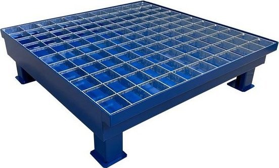 WiZ Stahl-Auffangwanne mit Gitterrost, Fassungsvermögen 50 l, Maße 740 x 740 x 200 mm
