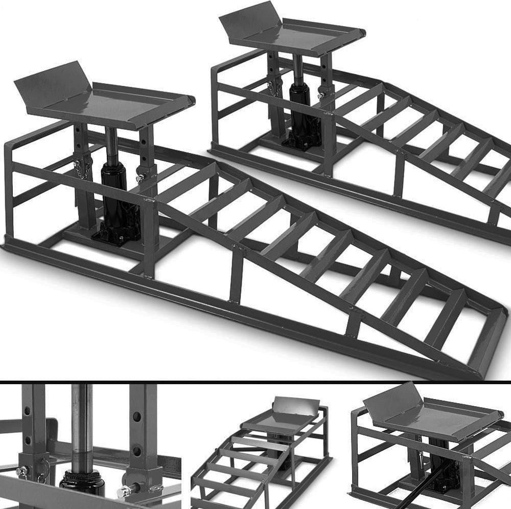 Bituxx Rampen in Graphit, Auffahrrampen mit hydraulischem Hebemechanismus, 2 x 2000 kg