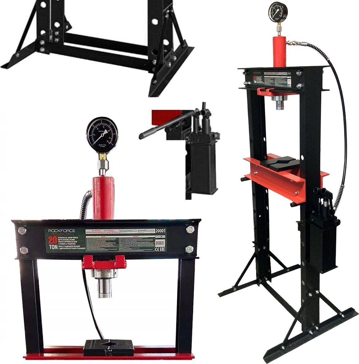 Rockforce Hydraulikpresse für Werkstätten, 20 t, mit Manometer und Doppelpumpe