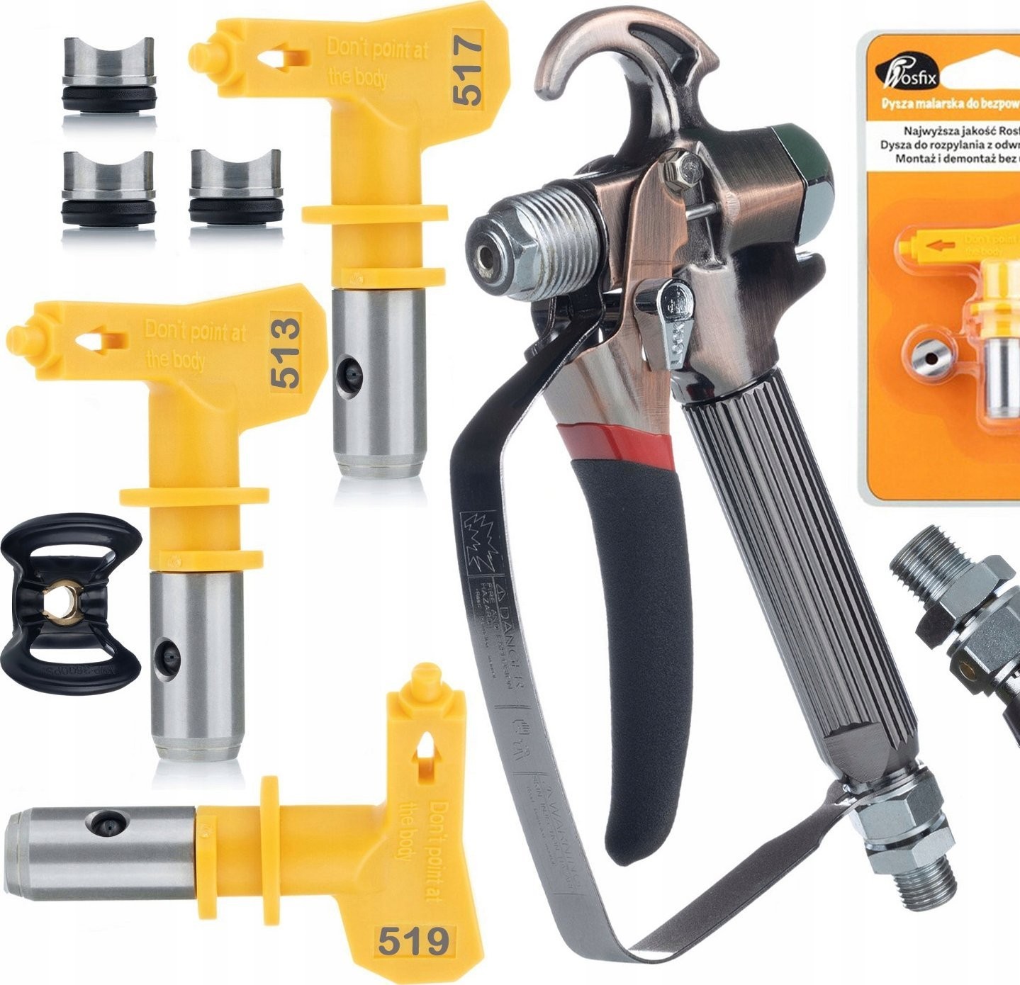 Rosfix Rosfix Pistole für das Farbspritzgerät Rosfix TurboJet TJ1 + Farbspritzdüse Rosfix Ultra Spray Modell 513, 517, 519