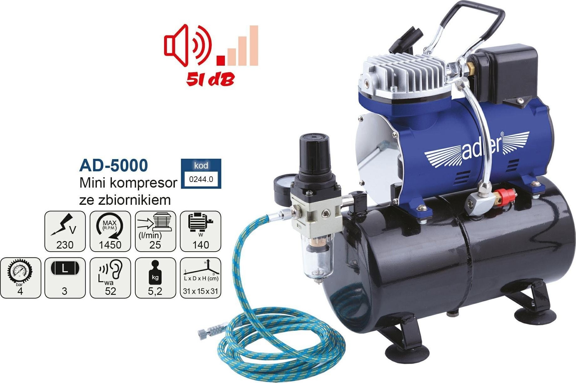 Adler ADLER KOMPRESSOR / MINI-KOMPRESSOR FÜR AIRBRUSH-GERÄTE AD-5000