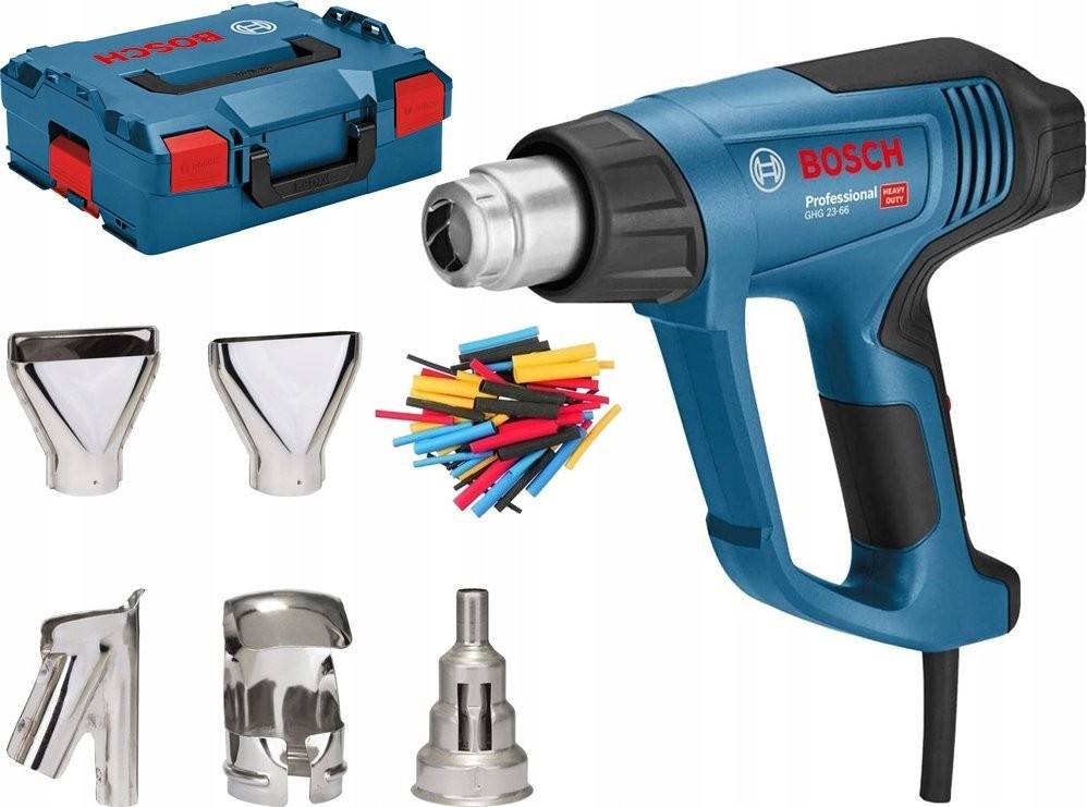 Heißluftpistole Bosch GHG 23-66 Professional + 5-teiliges Zubehörset (blau/schwarz, 2.300 Watt, L-BOXX)
