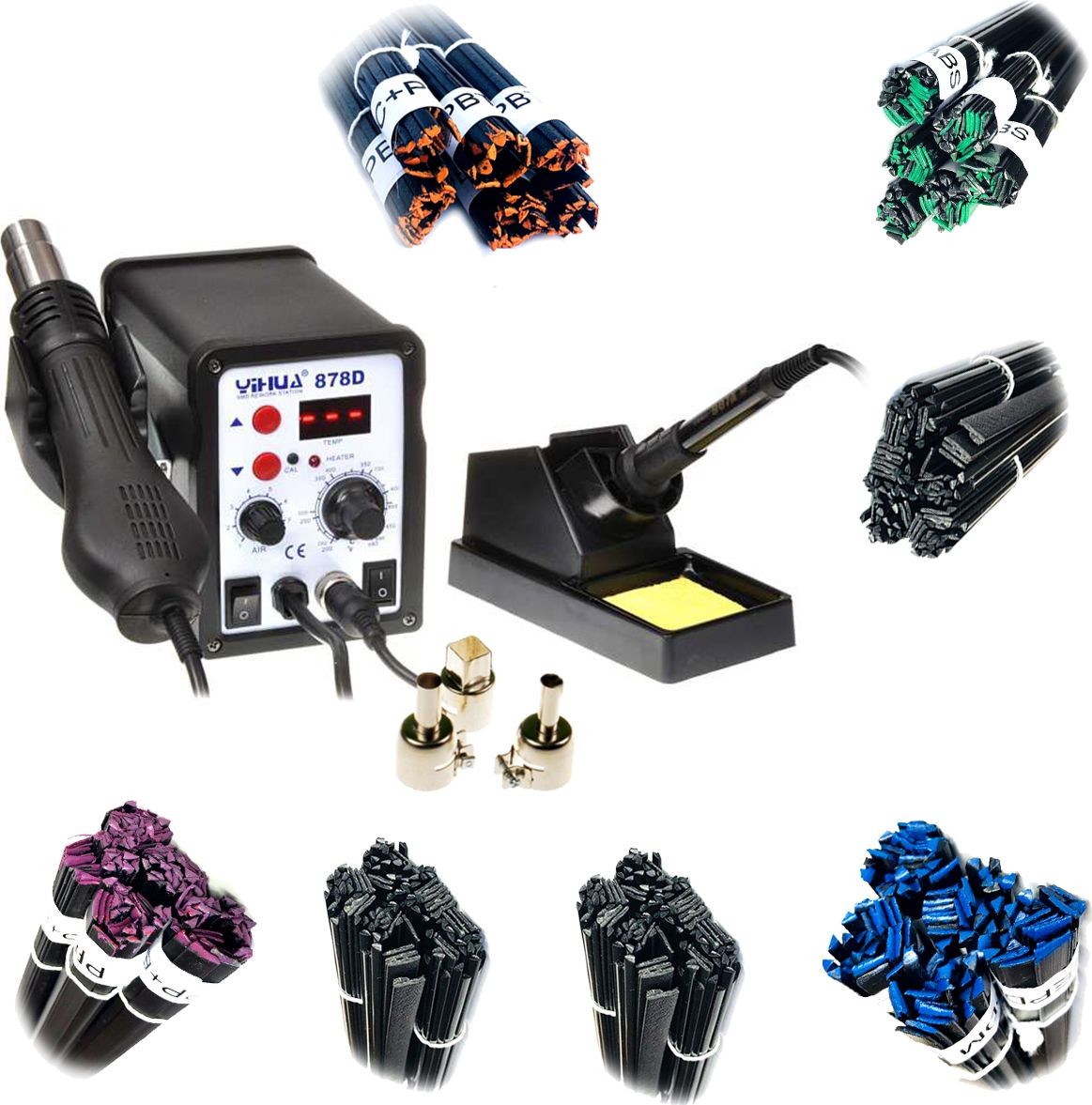 Techrebal Set: Kunststoffschweißgerät Yihua 878D + Klebstoff PLAST 1