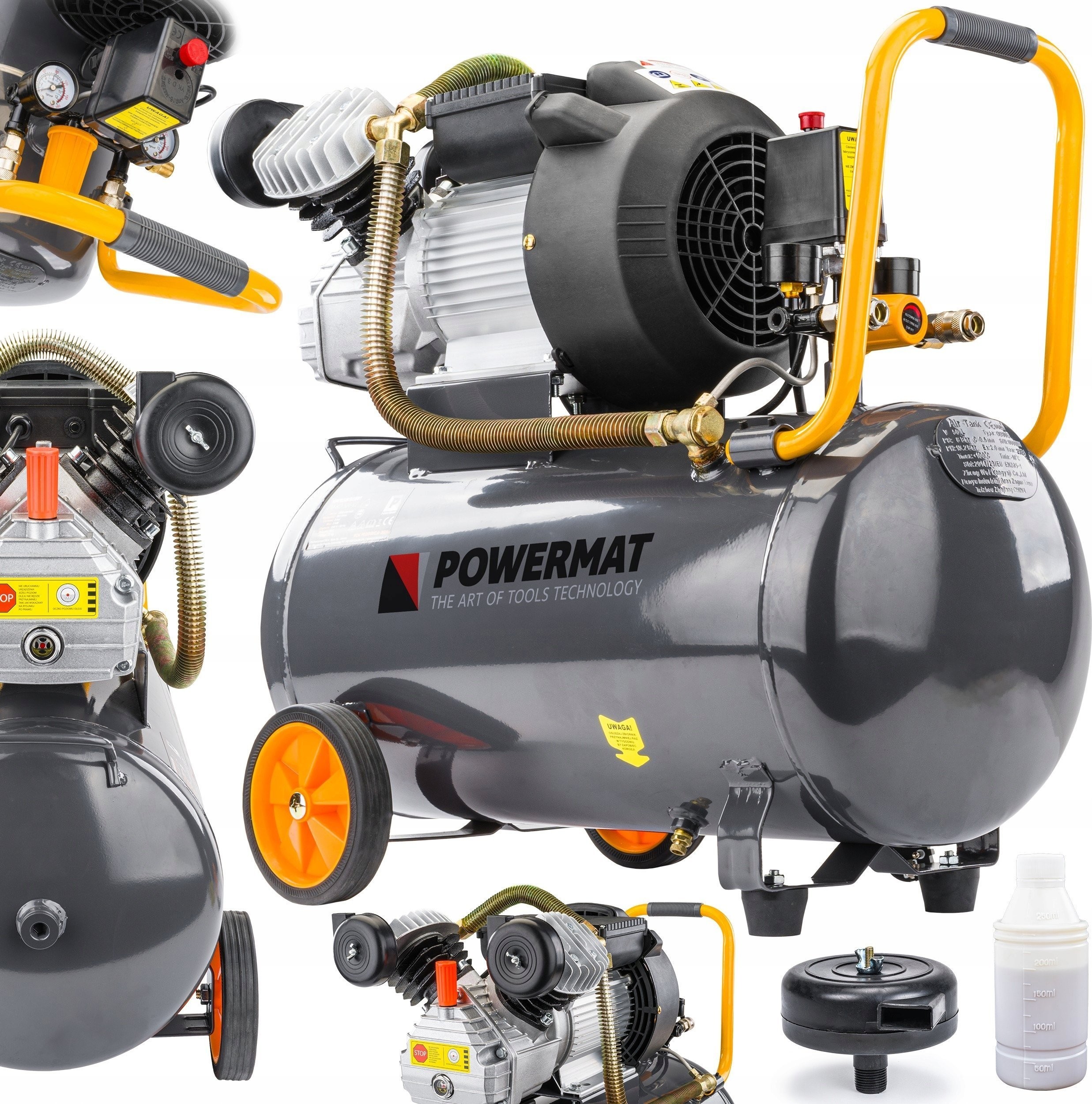 Powermat-Kompressor ÖLKOMPRESSOR 50 l 8 bar 392 l/min 230 V Kolbenkompressor, mobil PM-KO-50T-V2