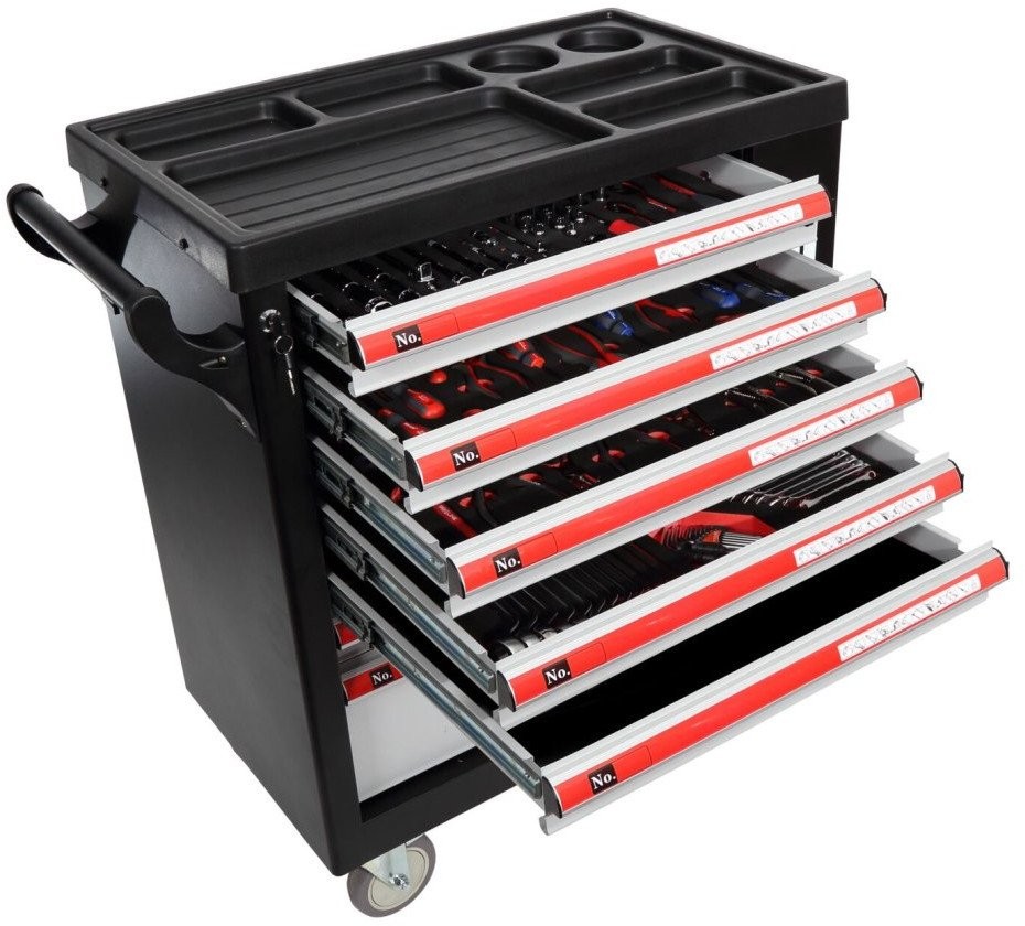 Werkzeugschrank mit 7 Schubladen, 79 x 49 x 101 cm, mit 250-teiligem Proline-Zubehörset