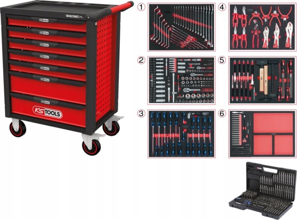 Werkzeugwagen KS Tools „Įrankių vežimėlis RACINGline“, 7 Schubladen + 598 Werkzeuge, KS Tools