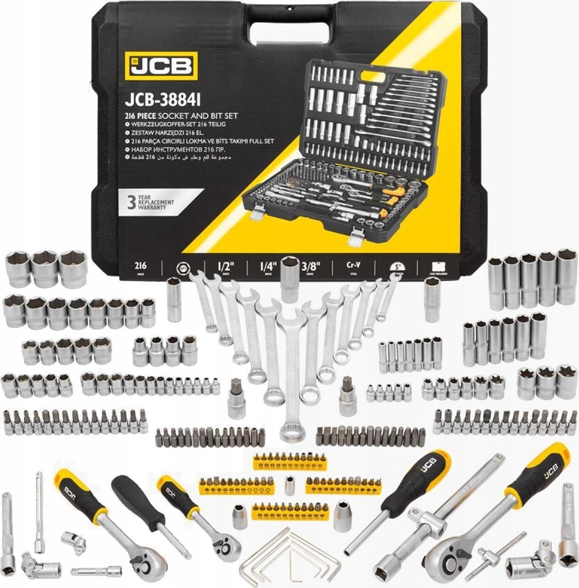 JCB-Werkzeugsatz JCB SCHRAUBENSCHLÜSSEL-SATZ 216-teilig 1/2" 3/8" 1/4"