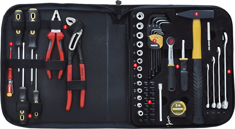 Ein Set verschiedener Werkzeuge in einer praktischen Tasche