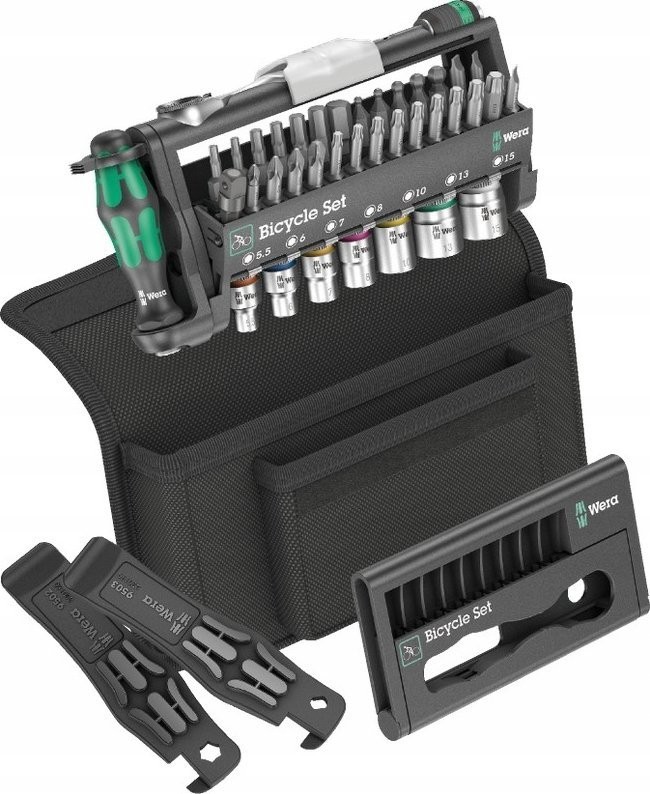Werkzeugsatz Wera Wera Bicycle Set 3 A, 40-teilig (schwarz/grün, inklusive umkehrbarer Ratsche mit 1/4-Zoll-Aufnahme)