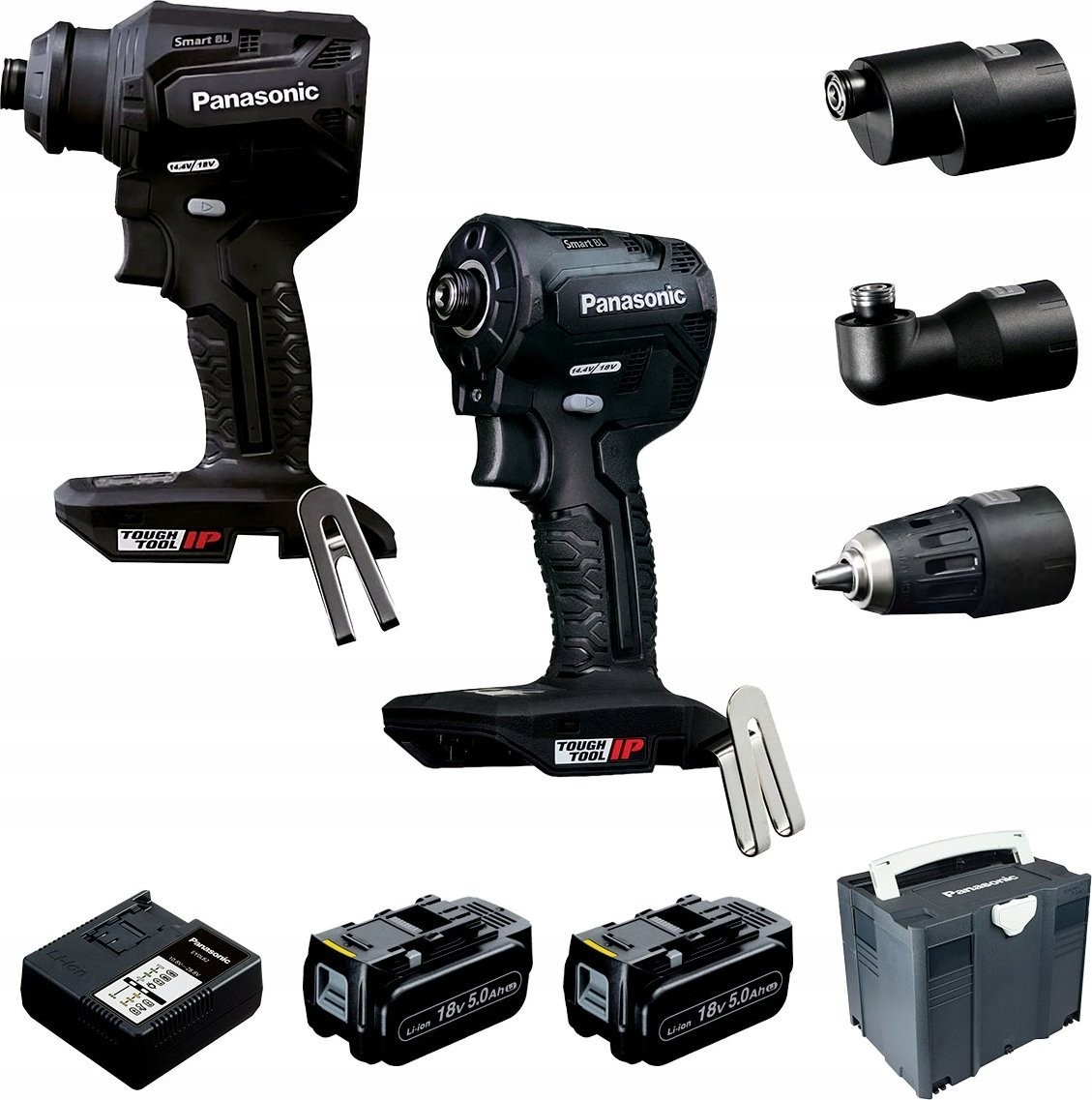 Panasonic-Werkzeugset:  Schrauber EY1DD2, Schlagschrauber EY1PD1, 2x Akku 18 V/5,0 Ah, Ladegerät, s