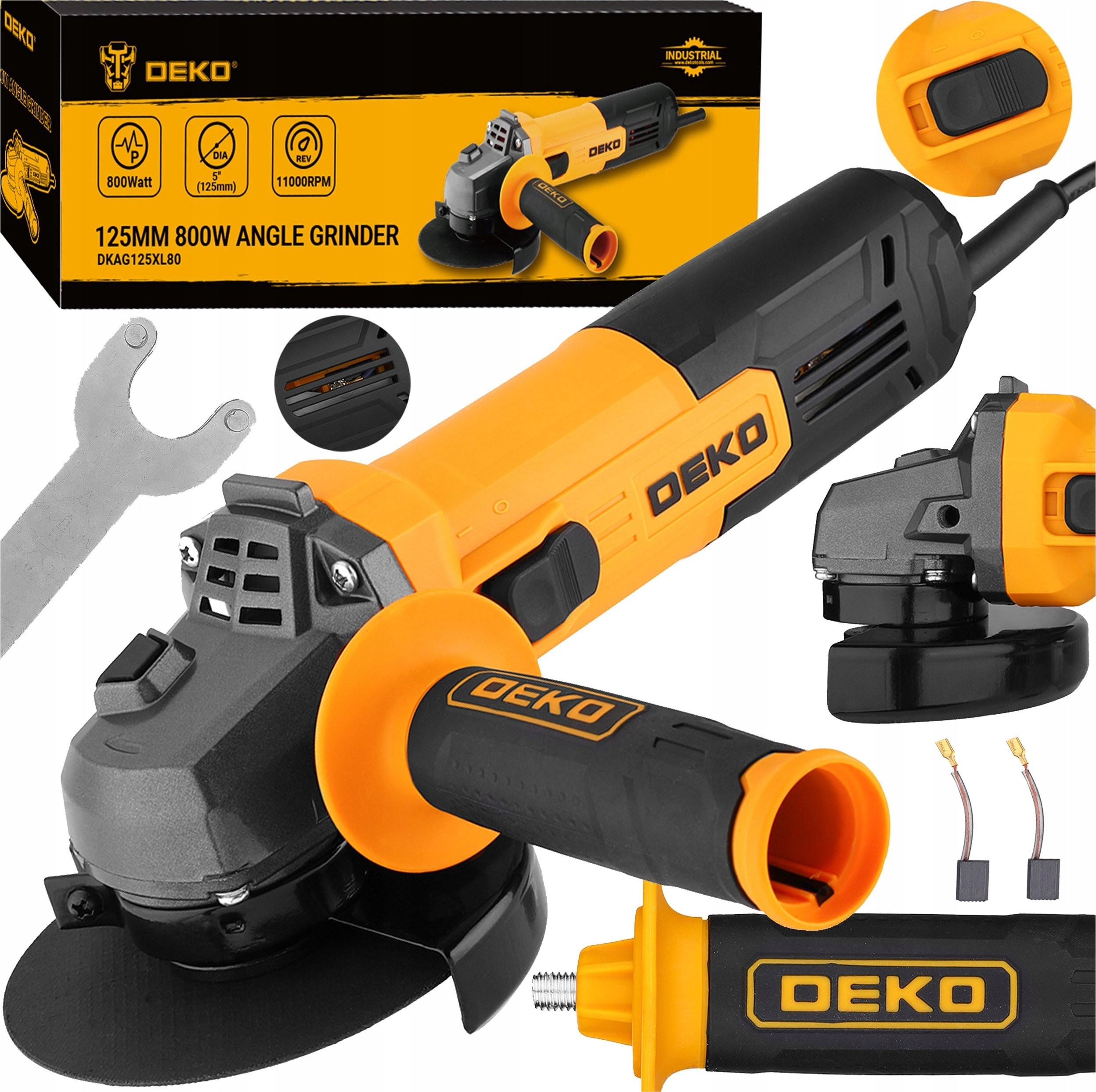 Deko-Schleifmaschine – Winkelschleifer, Netzbetrieb, 125 mm, leistungsstark, DIAX 800 W, leistungsstark, DEKO