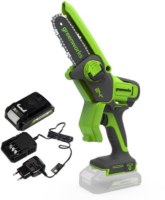 Greenworks GD24MCS10K2 24-V-Kettensäge, 10 cm