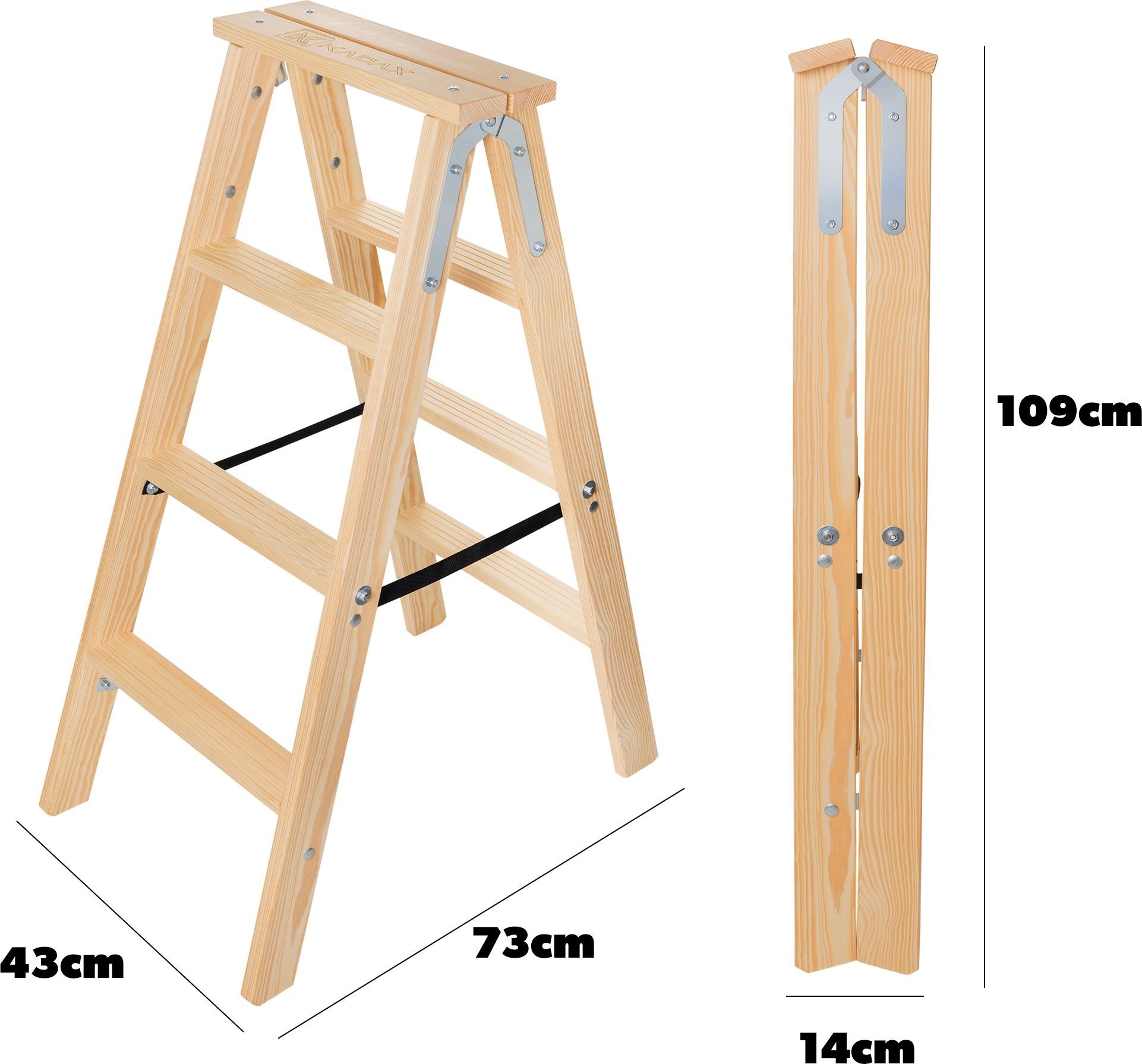 Kadax KADAX 4-stufige Holz-Klappleiter, doppelseitig, für Malerarbeiten, für den Hausgebrauch