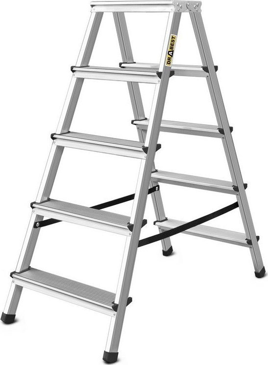 DRABEST Aluminiumleiter, beidseitig nutzbar, 5 Sprossen, Tragkraft: 125–150 kg (Tragkraft 125 kg)