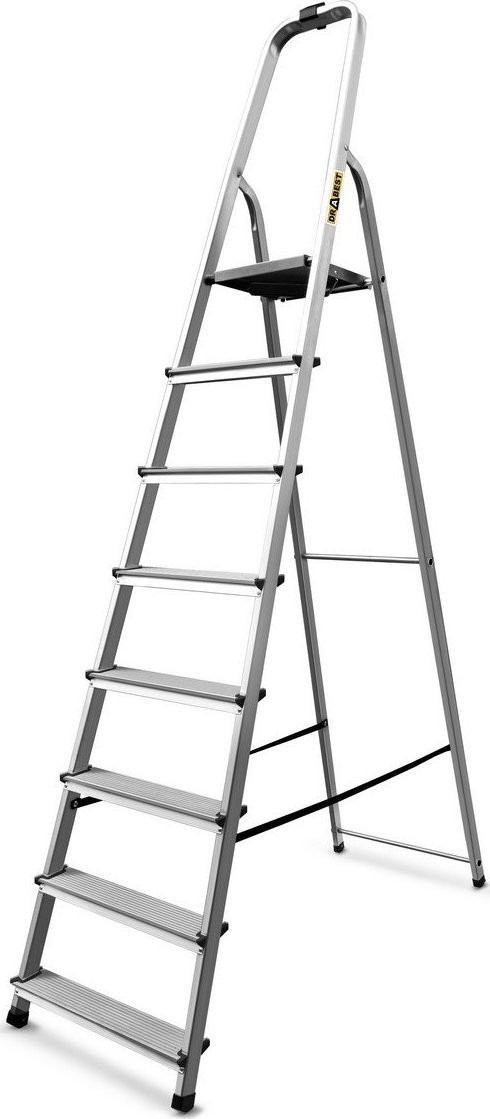 DRABEST Aluminiumleiter, 8 Sprossen, Tragkraft: 125–150 kg (Tragkraft 125 kg)