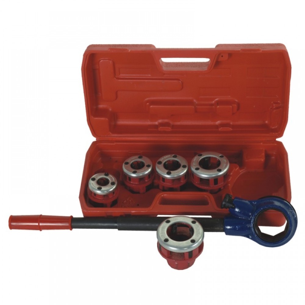 Dedra Handgewindeschneider mit Kopf-Set 1/2–5/4", Koffer (07A78)