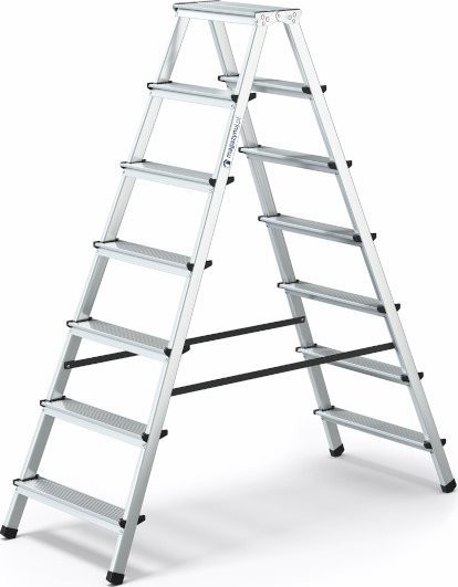Lagerung Aluminiumleiter, beidseitig nutzbar, 7 Sprossen, Tragkraft: 125 kg – HOME