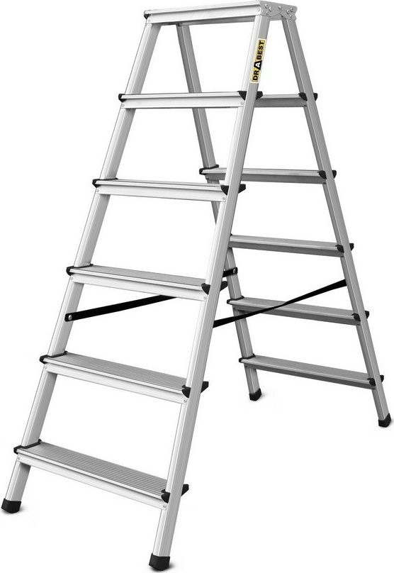 DRABEST Aluminiumleiter, beidseitig nutzbar, 6 Sprossen, Tragkraft: 125–150 kg (Tragkraft 125 kg)