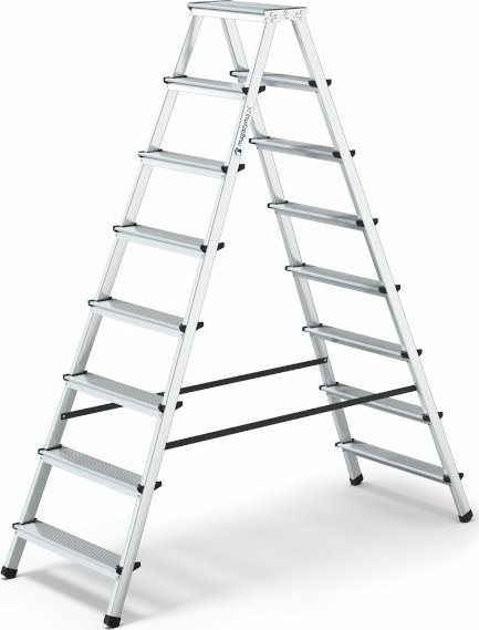 Lagerung Aluminiumleiter, beidseitig nutzbar, 8 Sprossen, Tragkraft 125 kg – HOME