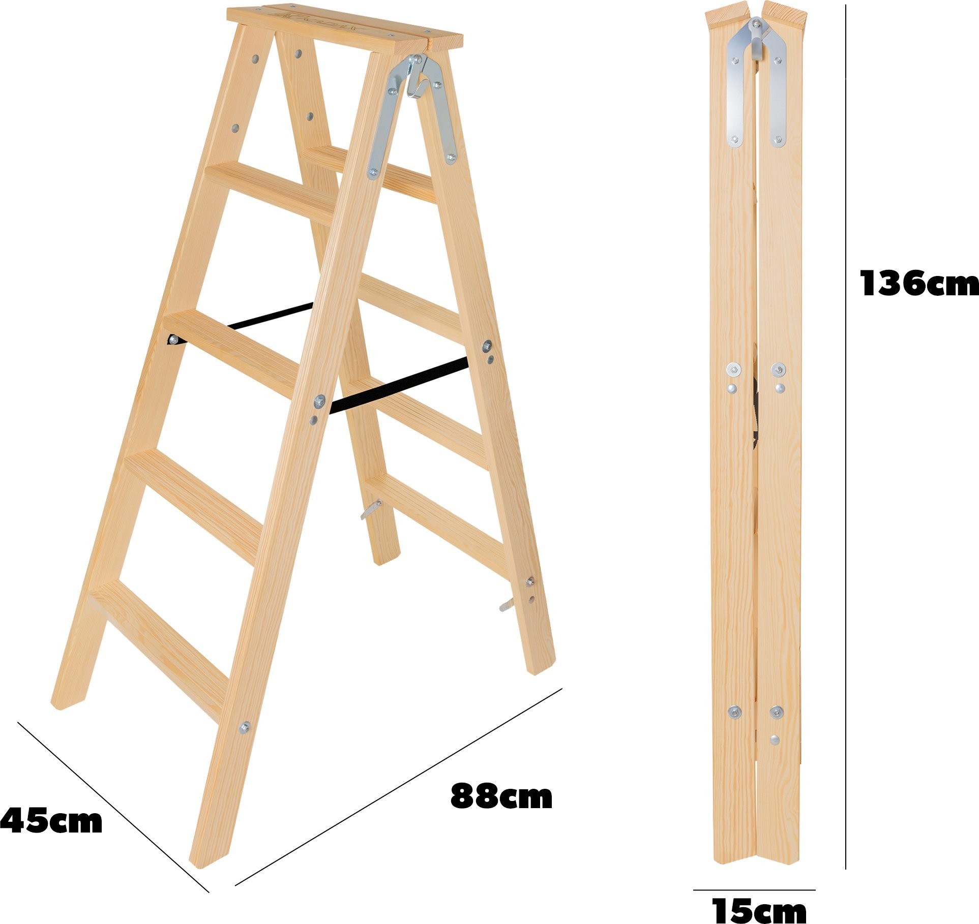 Kadax KADAX 5-stufige Holz-Klappleiter, doppelseitig, für Malerarbeiten, für den Hausgebrauch