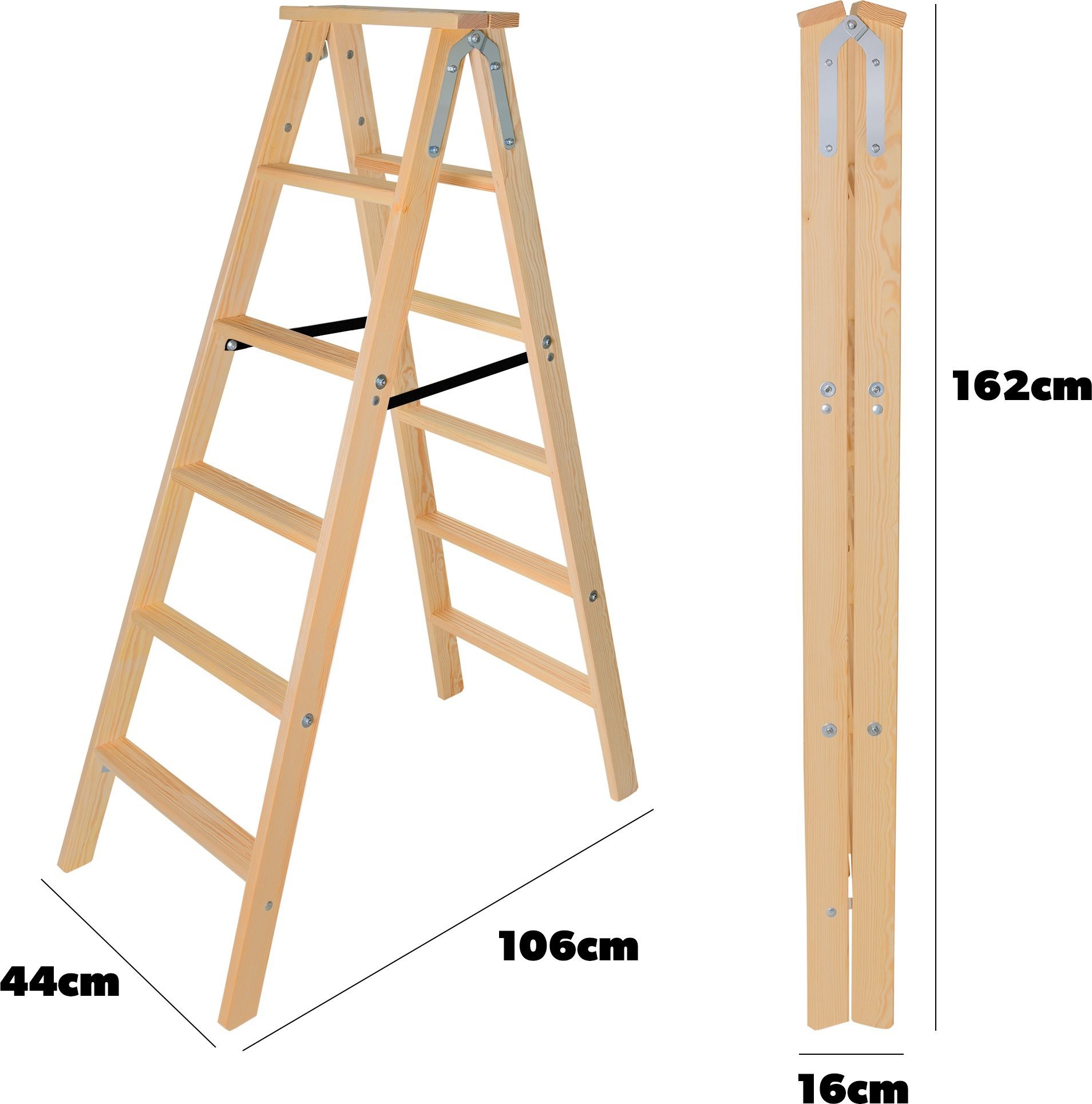 Kadax KADAX 6-stufige Holz-Klappleiter, doppelseitig, für Malerarbeiten, für den Hausgebrauch