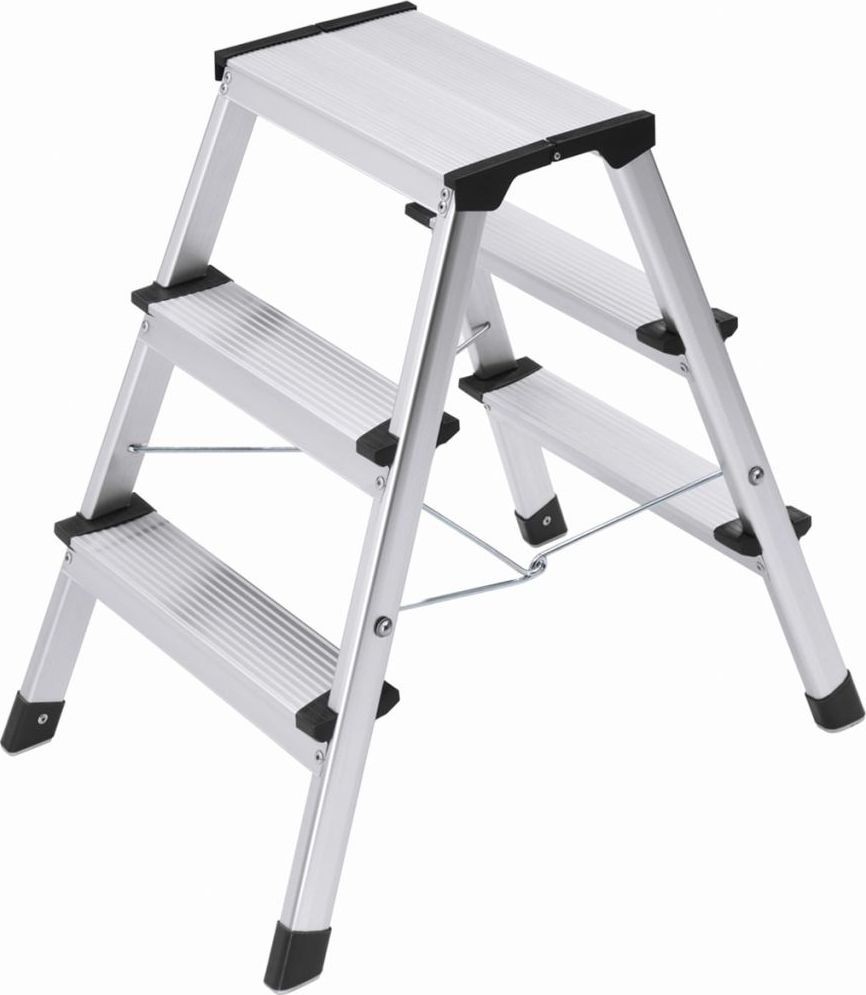 Hailo Freistehende doppelseitige Aluminiumleiter mit 3 Sprossen (L90 Step-ke)