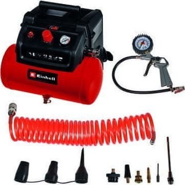Einhell-Kompressor TC-AC 190/6/8 OF Set (rot/schwarz, 1.200 Watt, Reifenfüller, Druckluftschlauch)