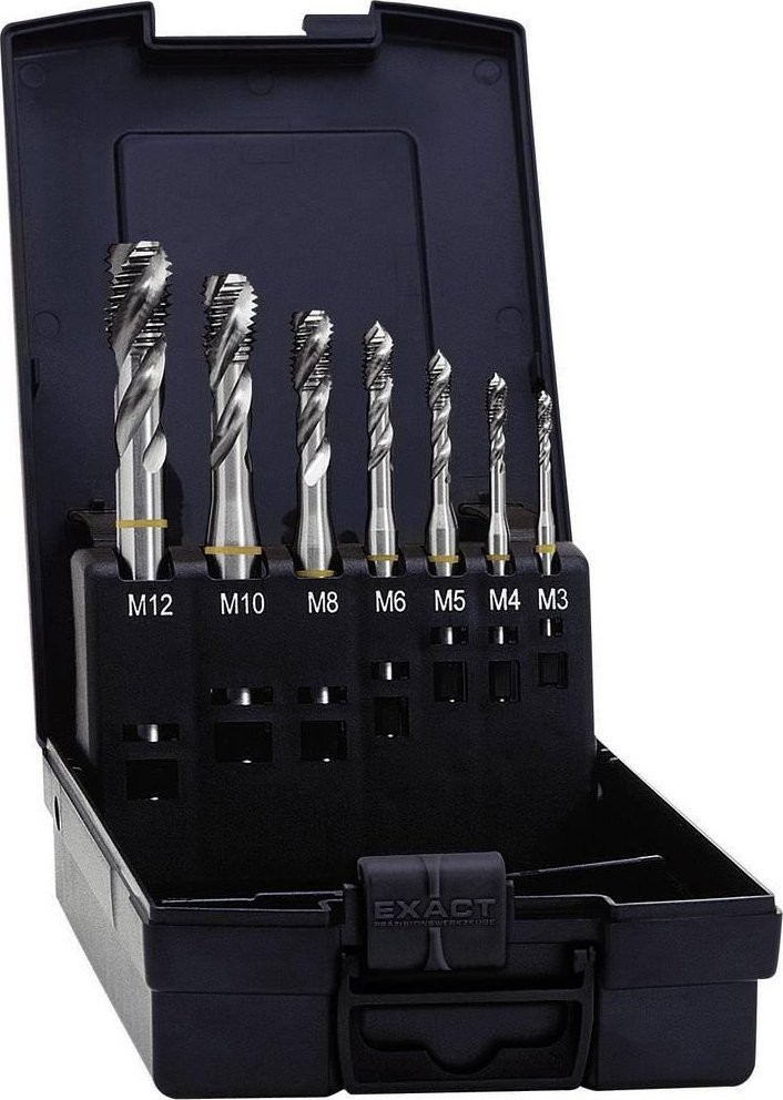 Exact Exact 05112 Maschinen-Gewindebohrer-Set, 7-teilig, metrisch, Rechtsgewinde, DIN 371, HSS, Form B, 1 Set