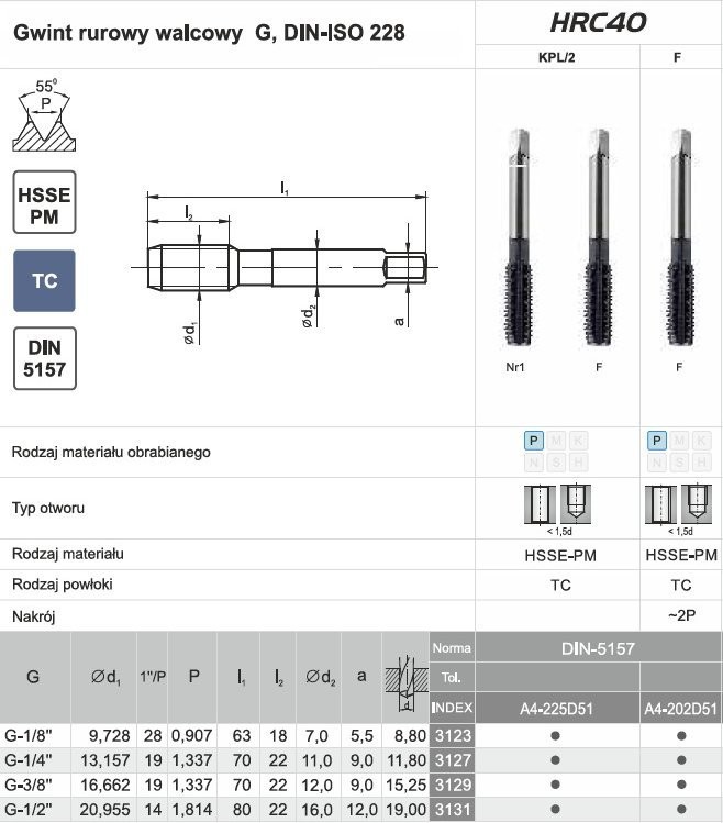 Fanar Gewindebohrer G 3/8" NGRA/2-P DIN-5157 (-X) HSSE-PM TICN HRC40 - A4-225D51-3129