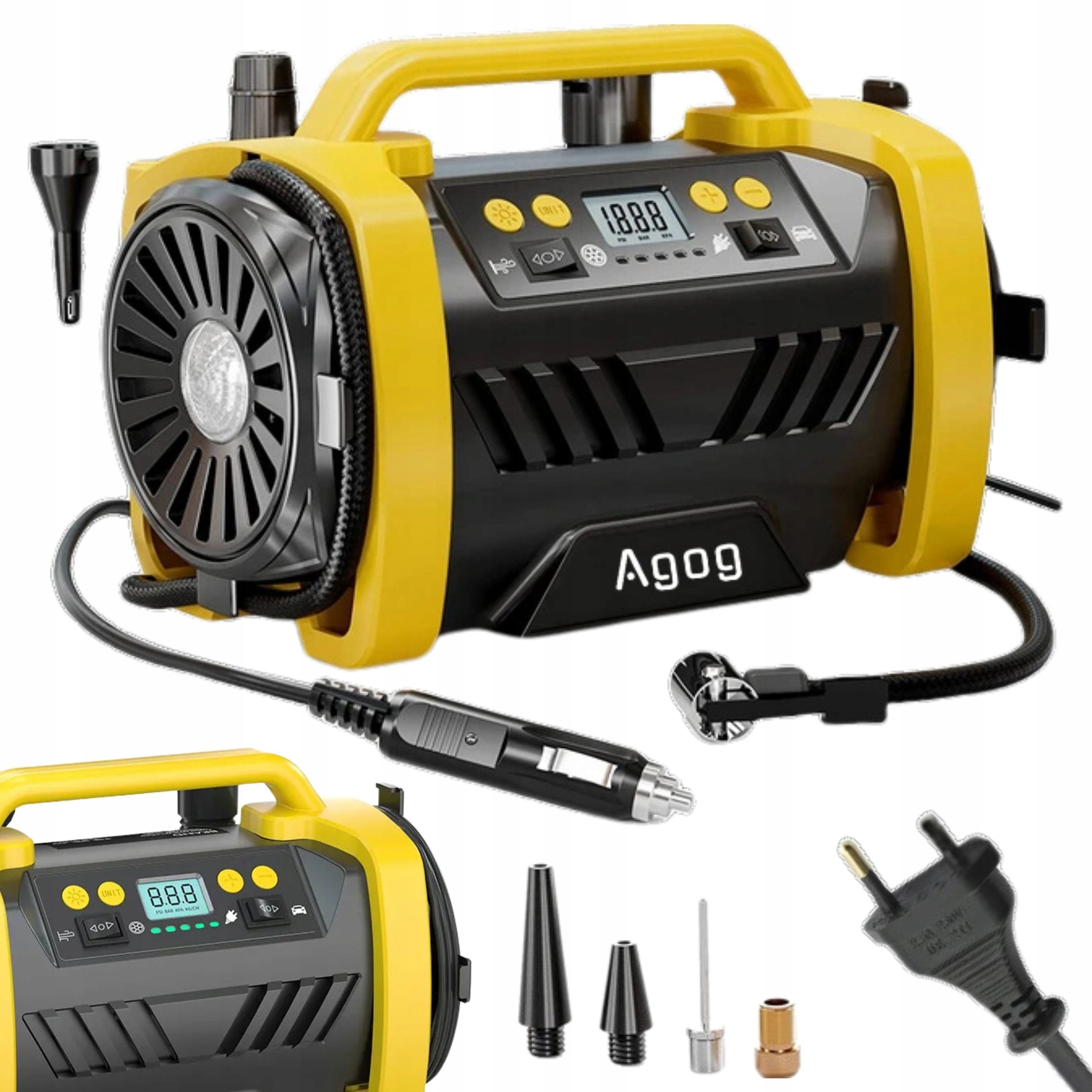 AUTOKOMPRESSOR 12 V, 230 V, TRAGBARE PUMPE, KOMPRESSOR, LUFTGEBLÄSE, LED, HQ